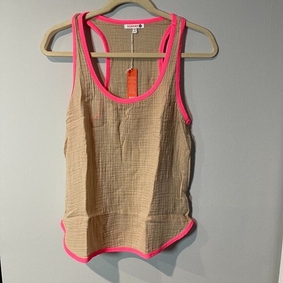 SUNDRY Relaxed Fit Dune Racerback Tank, Size Small, Dune & Pink - NWT - Picture 1 of 6